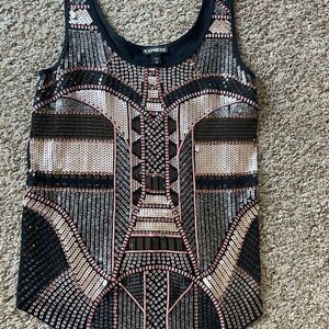 Express Black and Gold Patterned Tank Top